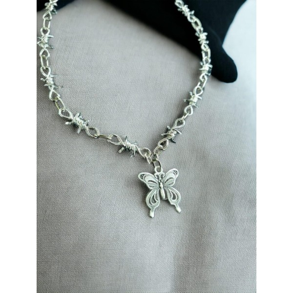 Touz Moda Gothic Butterfly Gümüş Renk Zincir Kolye - Gri Bijuteri Kolye Fiyatı