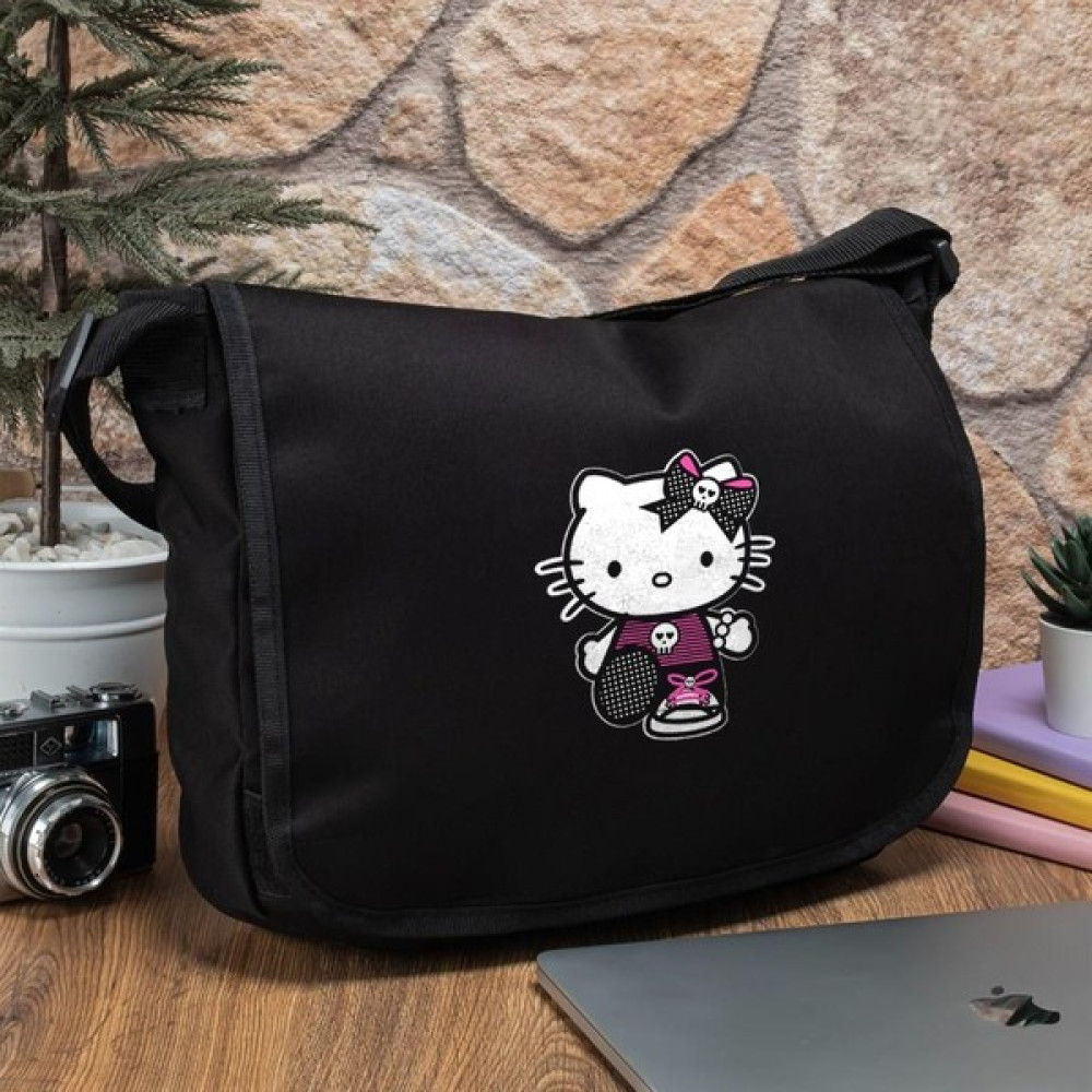 Touz Moda Gothic Hello Kitty Baskılı Unisex Siyah Postacı Çantası Bayan Çanta ve Cüzdan Fiyatı