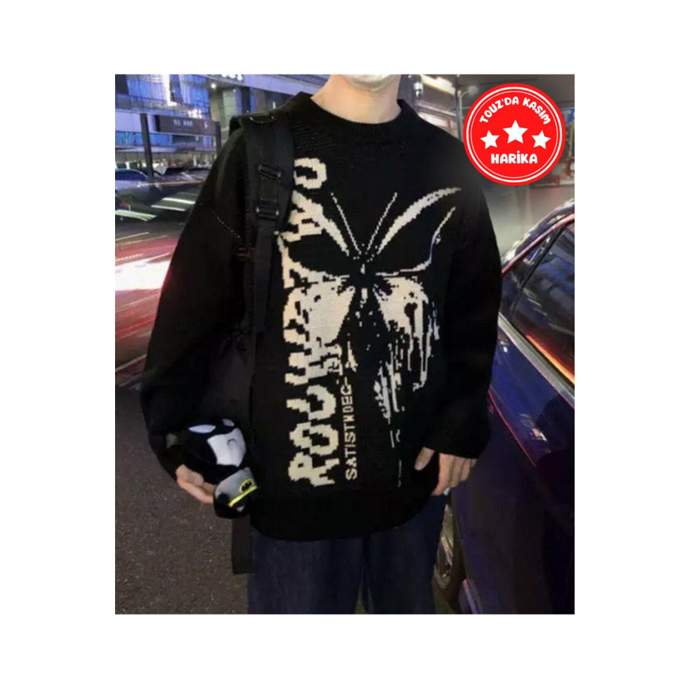 Touz Moda Harajuku Butterfly Siyah Unisex Oversize Kazak Bayan Kazak & Süveter & Triko Fiyatı