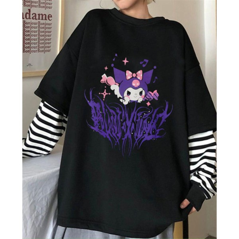 Touz Moda Harajuku Kuromi Gotik Uzun Kollu Unisex Oversize T-Shirt Bayan T-shirt Fiyatı