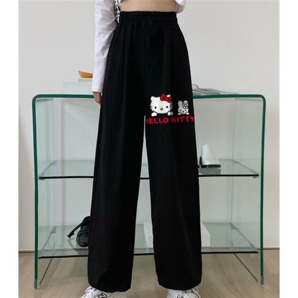 Touz Moda Hello Kitty Baskılı Oversize Unisex Siyah Eşofman Altı Kadın Eşofman Fiyatı