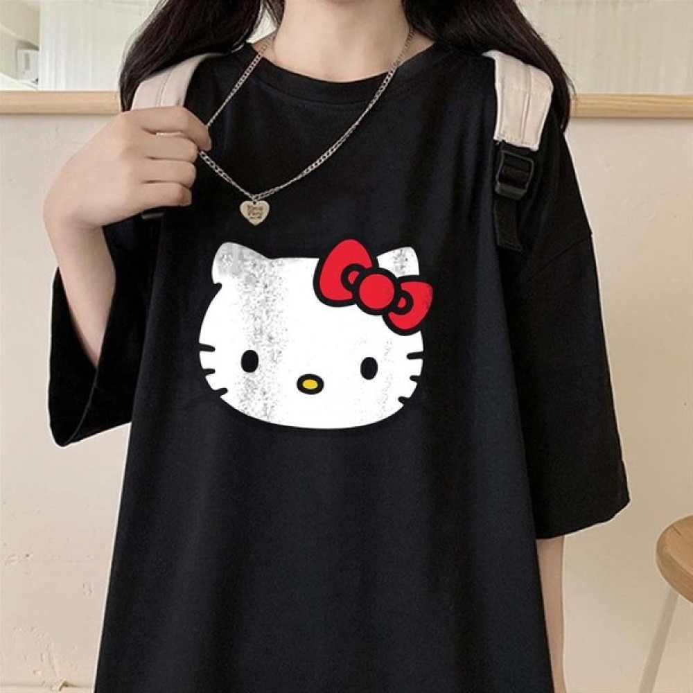 Touz Moda Hello Kitty Baskılı Siyah Oversize T-Shirt Bayan T-shirt Fiyatı