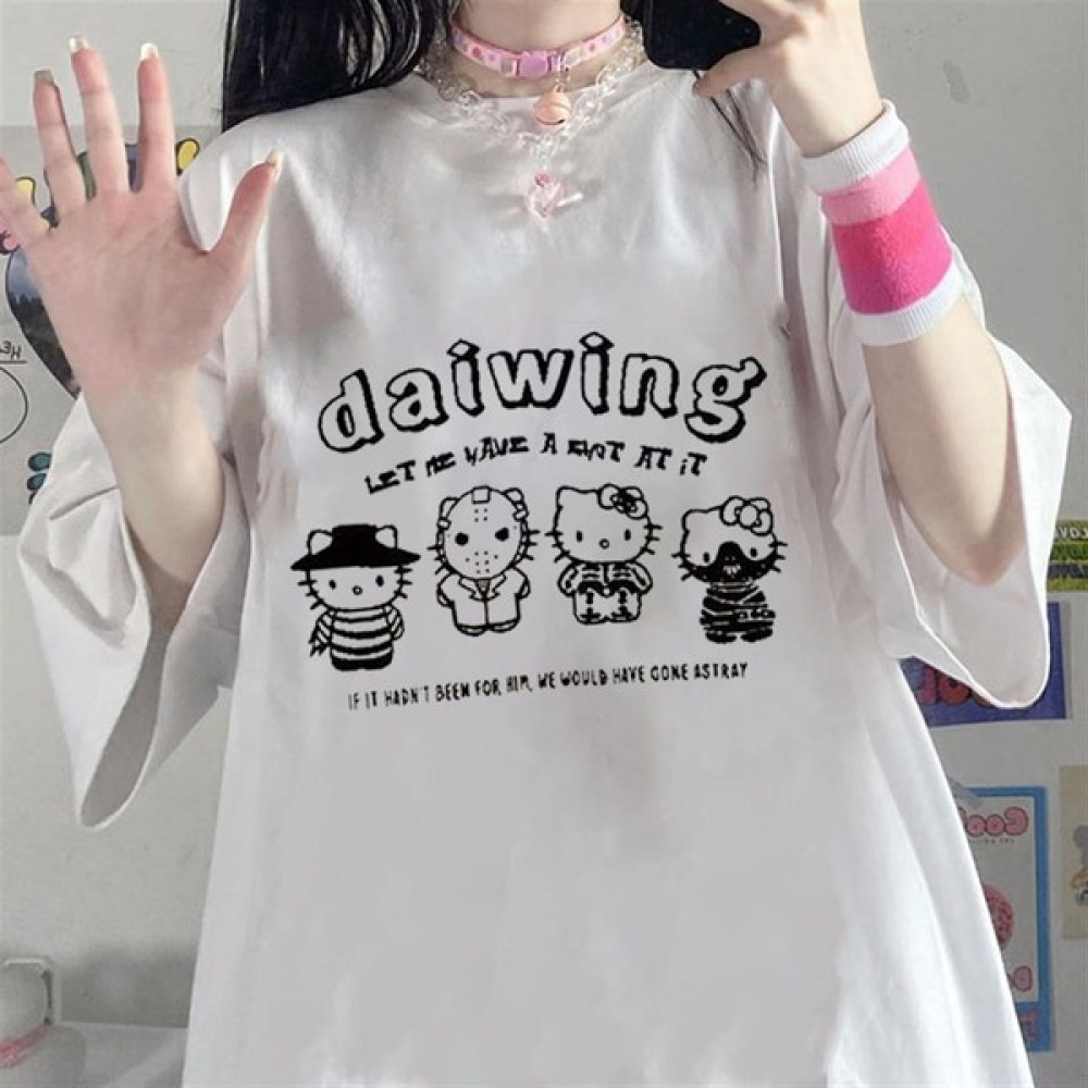Touz Moda Hello Kitty Daiwing Baskılı Beyaz Oversize T-Shirt Bayan T-shirt Fiyatı