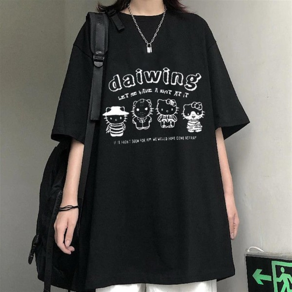 Touz Moda Hello Kitty Daiwing Baskılı Siyah Oversize T-Shirt Bayan T-shirt Fiyatı
