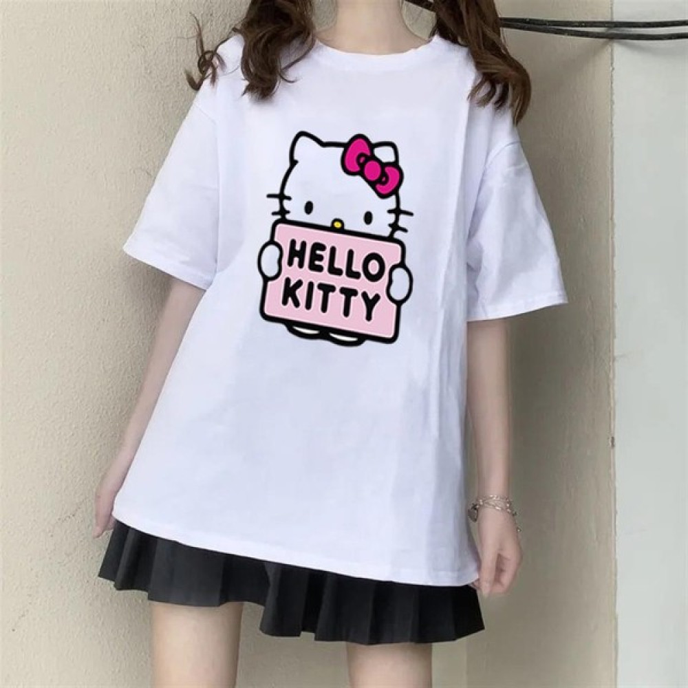 Touz Moda Hello Kitty Sign Baskılı Beyaz Oversize T-Shirt Bayan T-shirt Fiyatı
