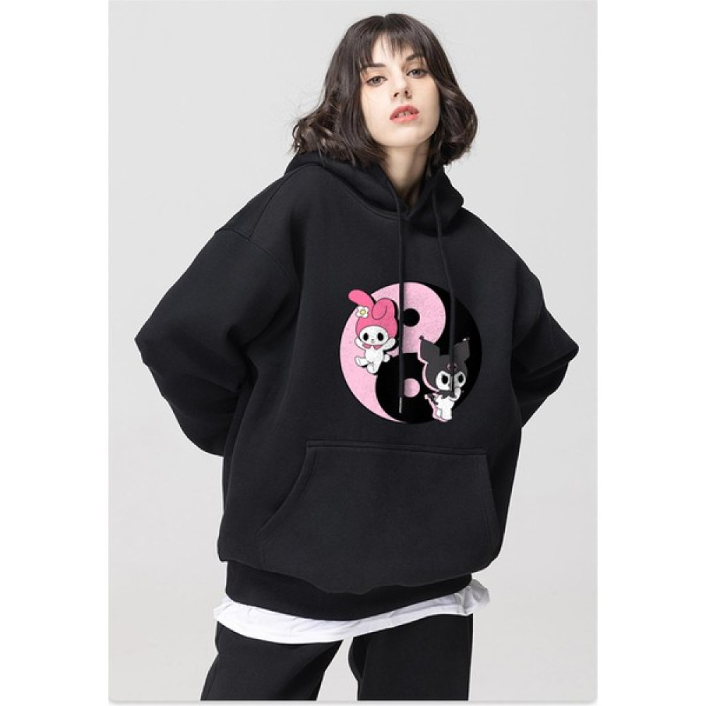 Touz Moda Kuromi & Melody Siyah Kapüşonlu Sweatshirt Bayan Sweatshirt Fiyatı