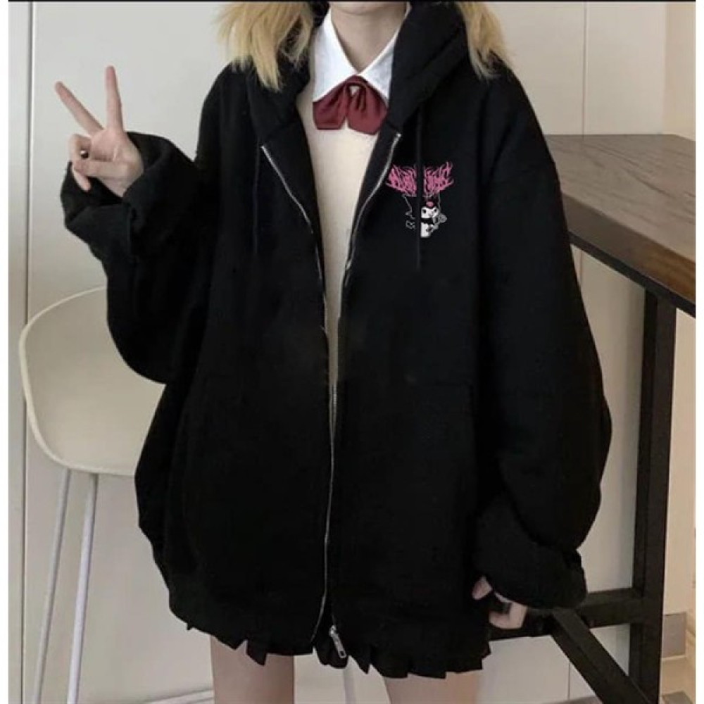 Touz Moda Kuromi Oversize Fermuarlı Siyah Unisex Kapüşonlu Hırka Bayan Sweatshirt Fiyatı