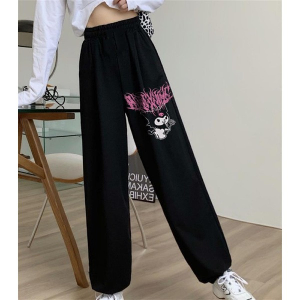 Touz Moda Kuromi Pink Baskılı Oversize Unisex Siyah Eşofman Altı Kadın Eşofman Fiyatı