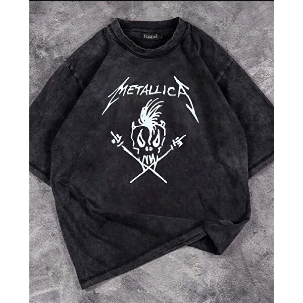 Touz Moda Metallica Skull Yıkmalı Unisex Eskitme T-Shirt Bayan T-shirt Fiyatı