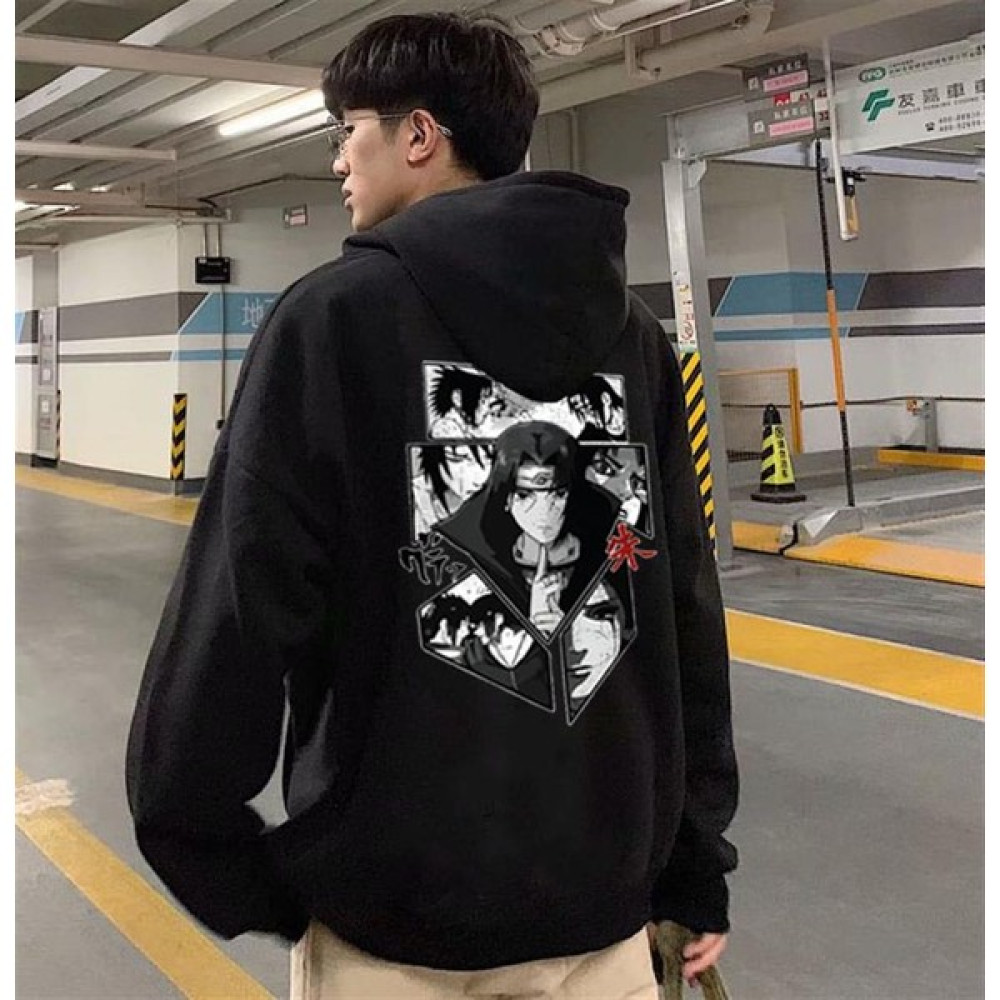 Touz Moda Naruto Itachi Collage Sırt Baskılı Siyah Unisex Oversize Kapüşonlu Sweatshirt Bayan Sweatshirt Fiyatı