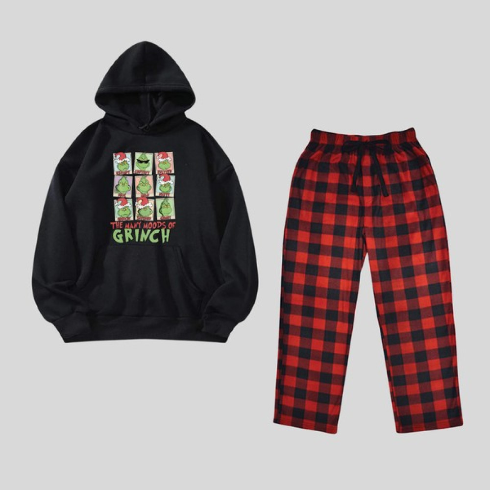 Touz Moda New Year Grinch Kolaj Baskılı Siyah Unisex Oversize Alt Üst Kapşonlu 2 Li Takım Bayan Sweatshirt Fiyatı