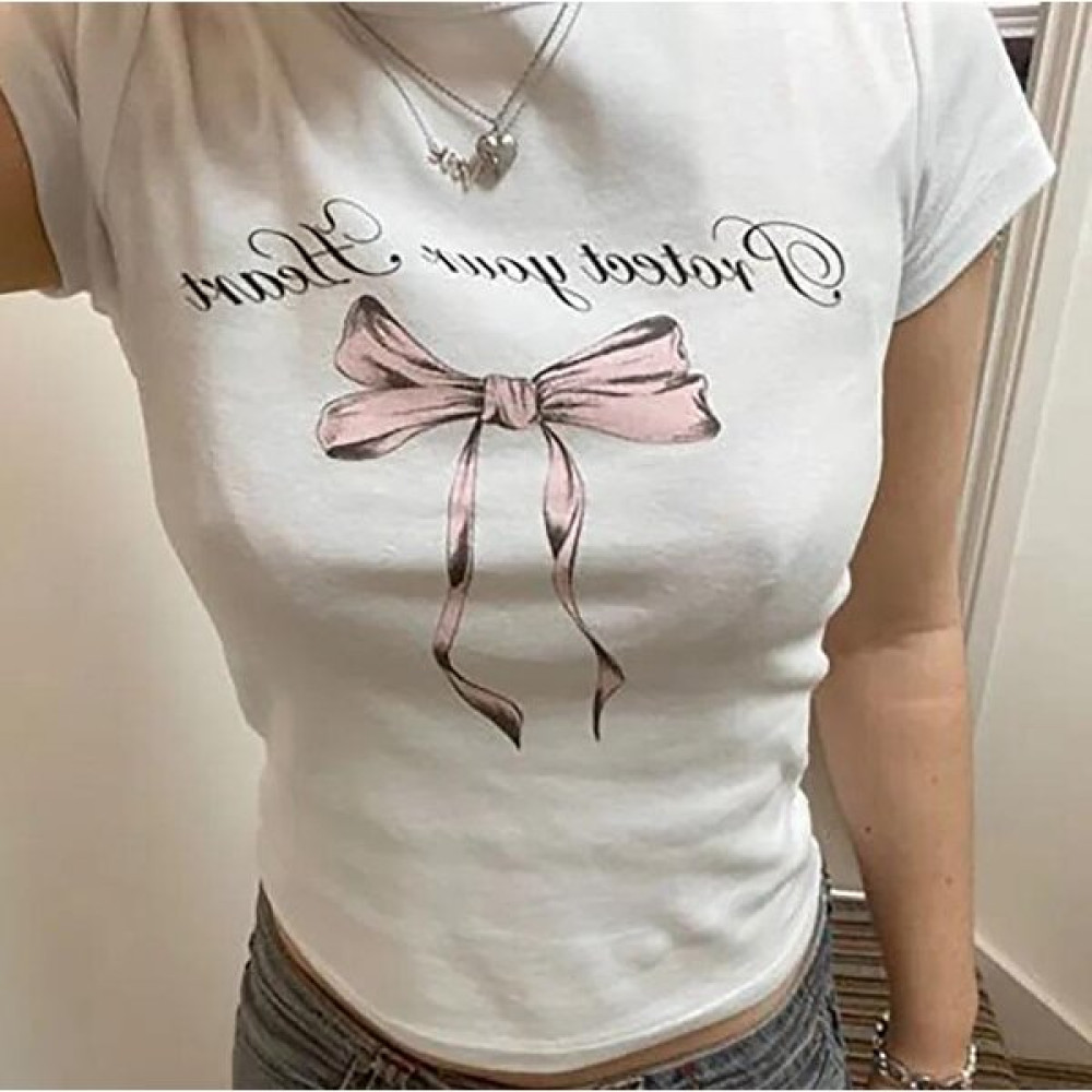 Touz Moda Protect Your Heart Baskılı Beyaz Crop Bluz Fiyatı