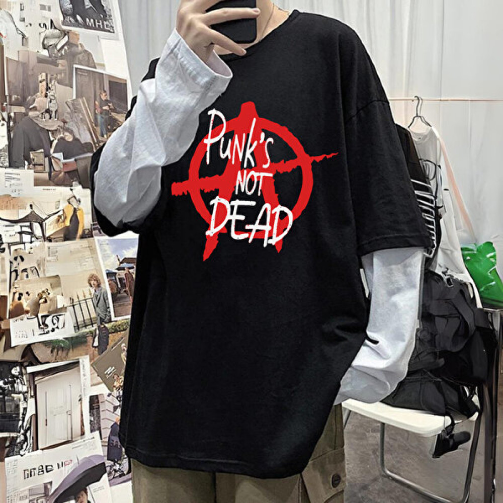 Touz Moda Punk's Not Dead Unisex Oversize Fake Kollu Beyaz T-Shirt Bayan T-shirt Fiyatı