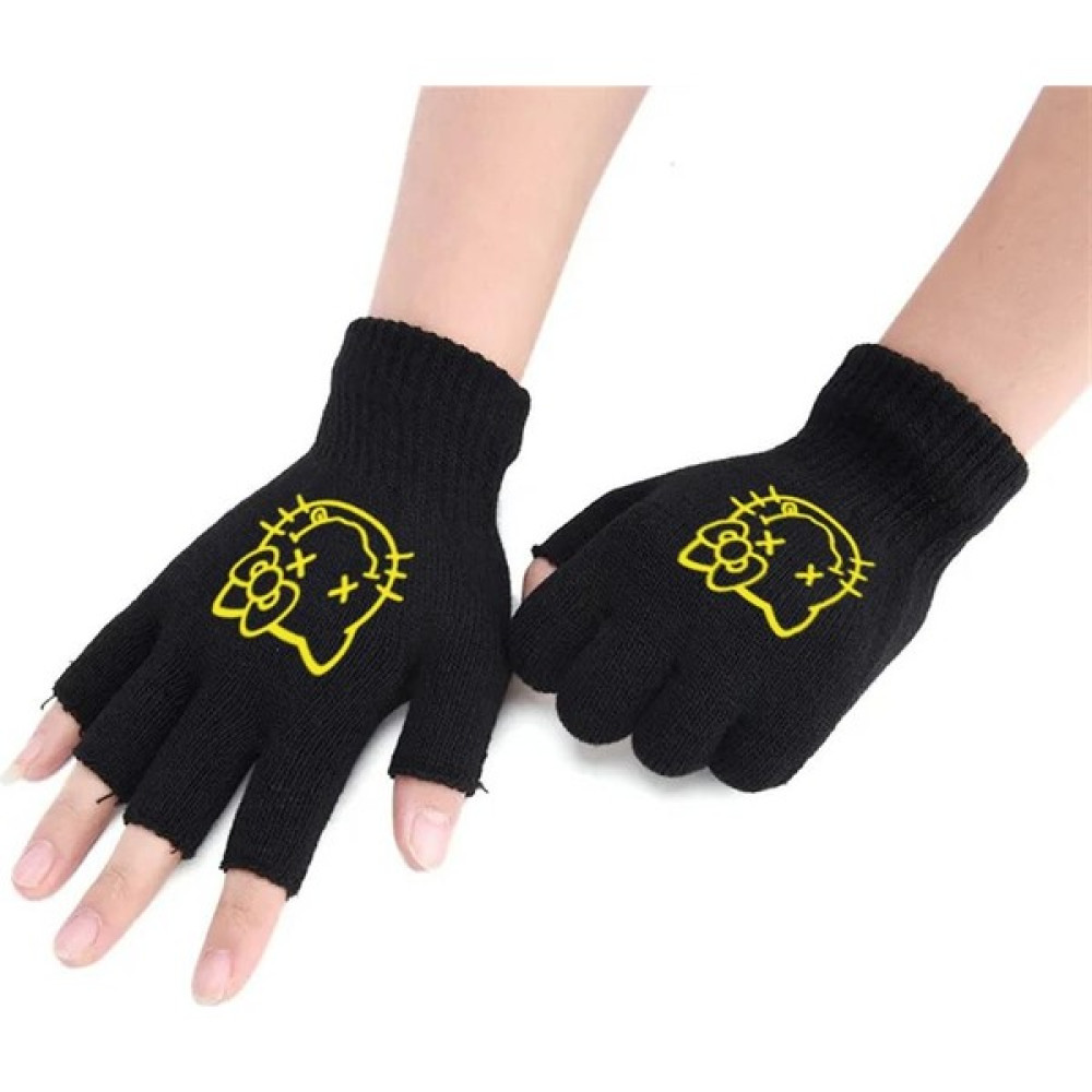 Touz Moda Smile Hello Kitty Baskılı Unisex Siyah Kesik Çift Eldiven Kadın Eldiveni Fiyatı
