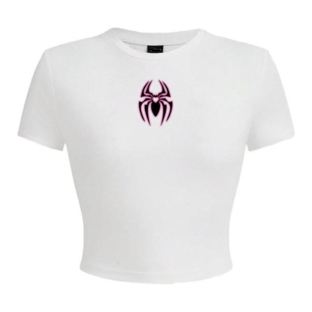 Touz Moda Spider Baskılı Beyaz Crop Bluz Fiyatı