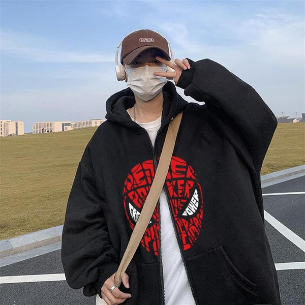 Touz Moda Spider-Man Head Baskılı Oversize Fermuarlı Siyah Unisex Kapüşonlu Hırka Bayan Sweatshirt Fiyatı