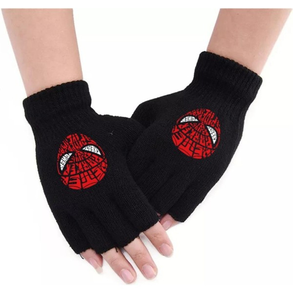 Touz Moda Spider-Man Head Baskılı Unisex Siyah Kesik Çift Eldiven Kadın Eldiveni Fiyatı