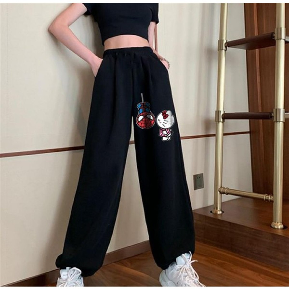 Touz Moda Spider-Man & Hello Kitty Baskılı Oversize Unisex Siyah Eşofman Altı Kadın Eşofman Fiyatı