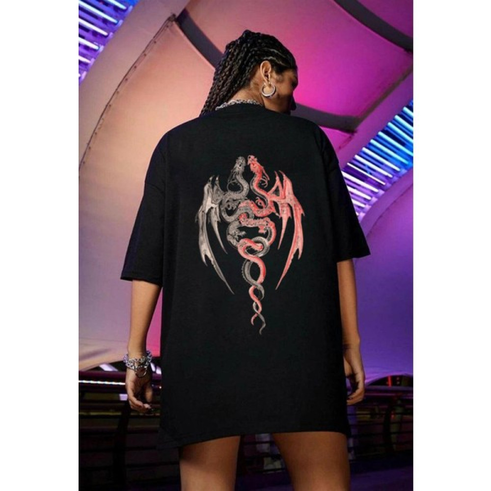 Touz Moda Twin Dragon Sırt Baskılı Oversize T-Shirt Bayan T-shirt Fiyatı
