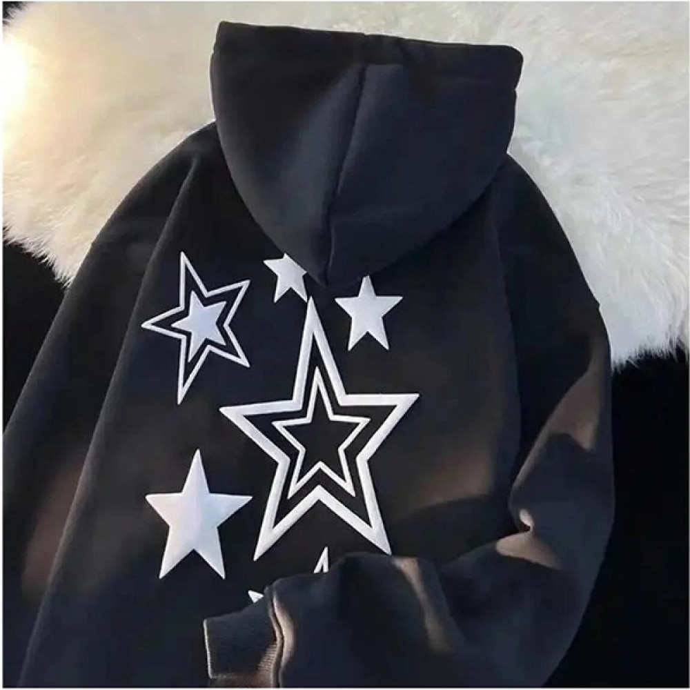 Touz Moda Y2K Harajuku Yıldızlar Blackoversize Kapüşonlu Tech Aesthetic Sweatshirt Bayan Sweatshirt Fiyatı