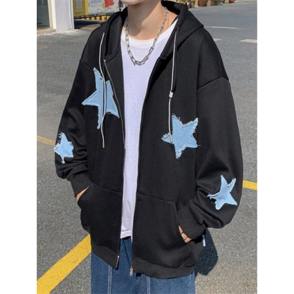 Touz Moda Y2K Star Patch Oversıze Siyah Unısex Fermuarlı Sweetshirt Hırka Bayan Sweatshirt Fiyatı