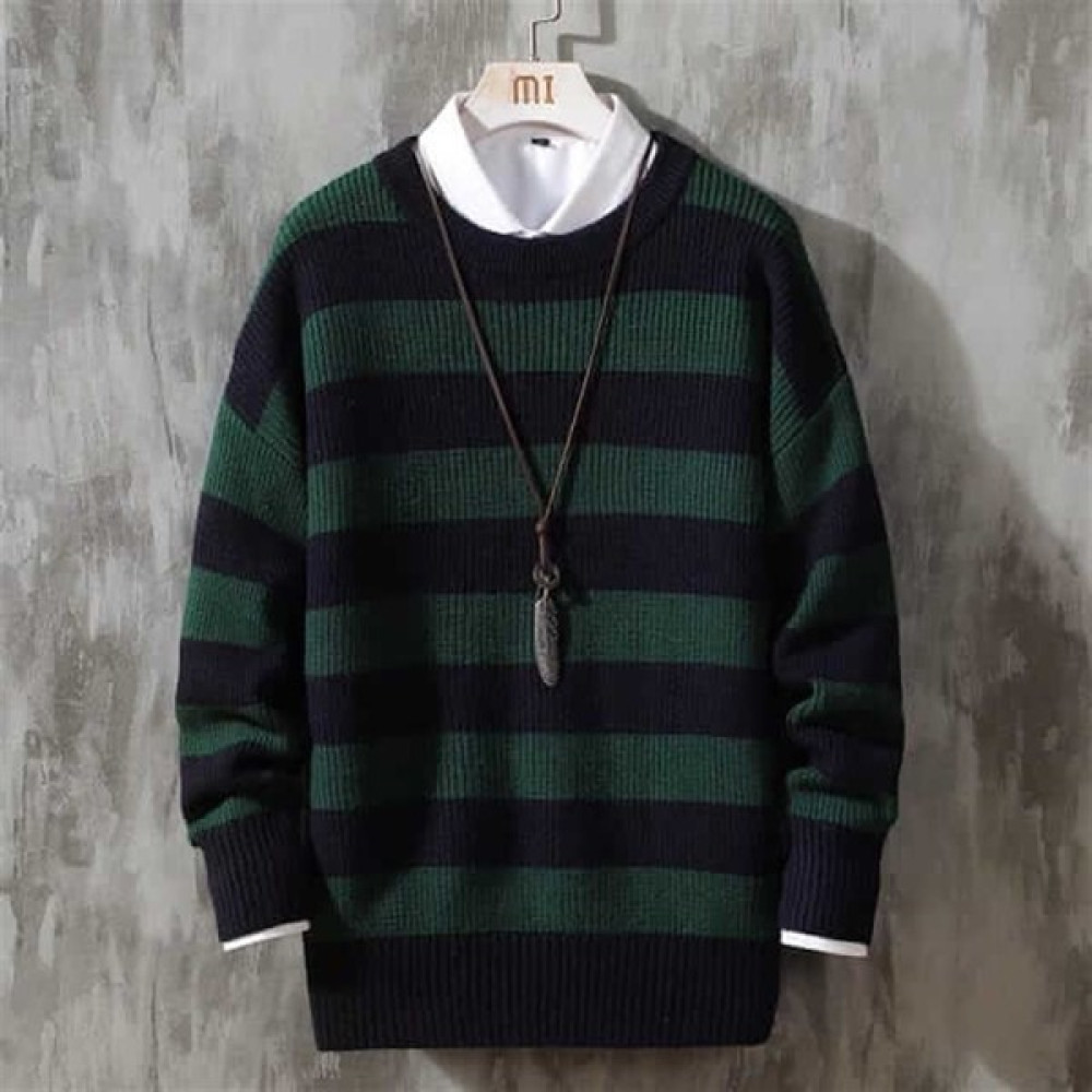 Touz Moda Yeşil Siyah Çizgili Streetwear Oversize Kazak-Standart-Yeşil-Siyah Bayan Kazak & Süveter & Triko Fiyatı
