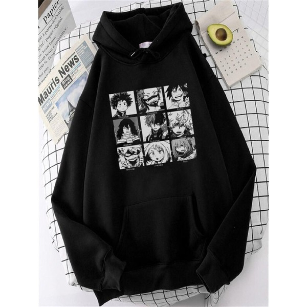 Touz My Hero Academia Kolaj Siyah Kapşonlu Sweetshirt Bayan Sweatshirt Fiyatı