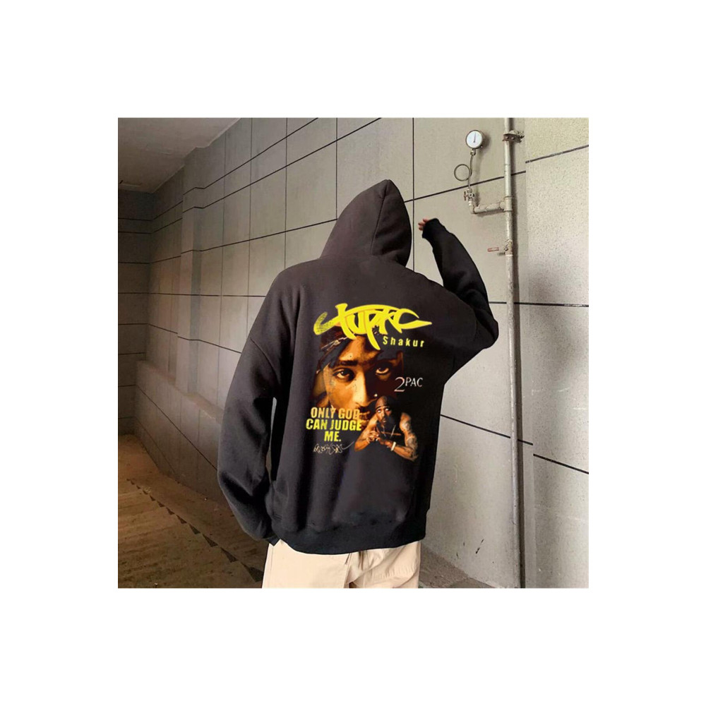 Touz Tupac Shakur Baskılı Siyah Unisex Oversize Kapüşonlu Sweatshirt S Beden Bayan Sweatshirt Fiyatı