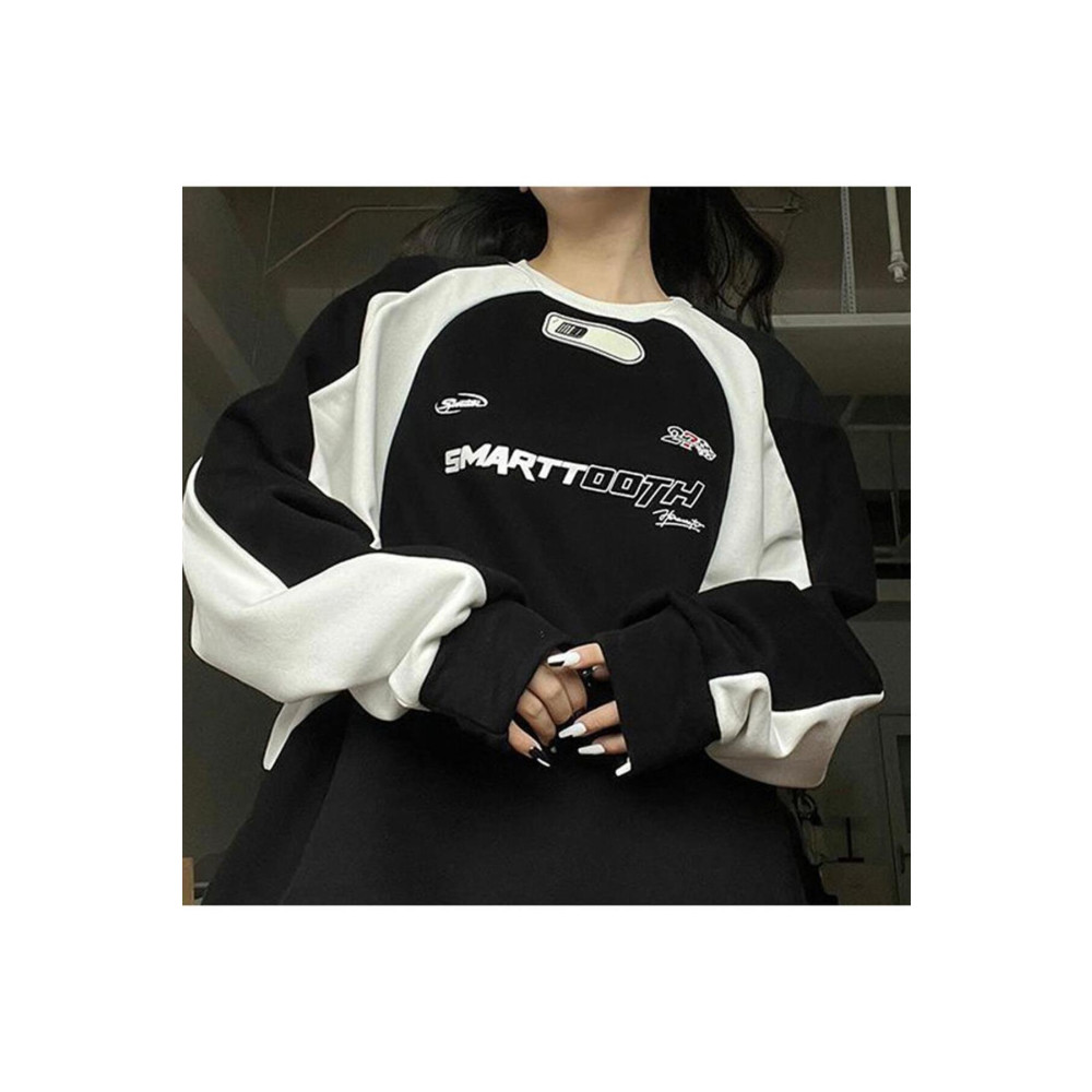 Touz Y2K Streetwear Smarttooth Baskılı Siyah Unisex Oversize Bisiklet Yaka Sweatshirt S Beden Bayan Sweatshirt Fiyatı