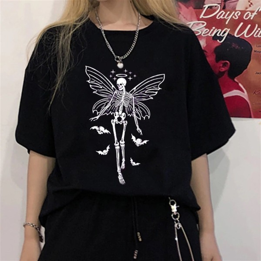 TouzModa Gothic Clothes Angel Skull Unisex Oversize T-Shirt Bayan T-shirt Fiyatı