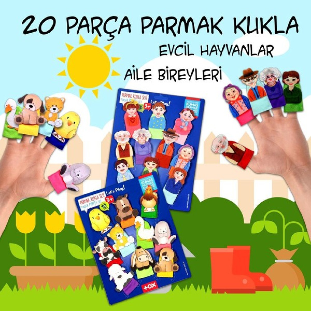 Tox 2 Set - 20 Parça Tox Evcil Hayvanlar ve Aile Bireyleri Parmak Kukla 77-1/75-2 Bebek Oyuncakları Fiyatı