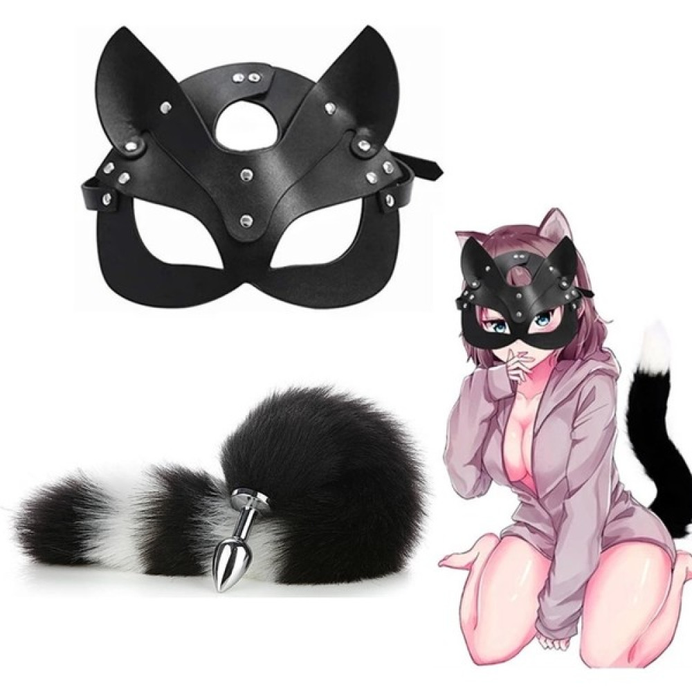 TOY JOY Fox Tail Anal Plug + Cat Mask Siyah-Beyaz Kuyruklu Anal Plug Seti Oto Boyaları Fiyatı