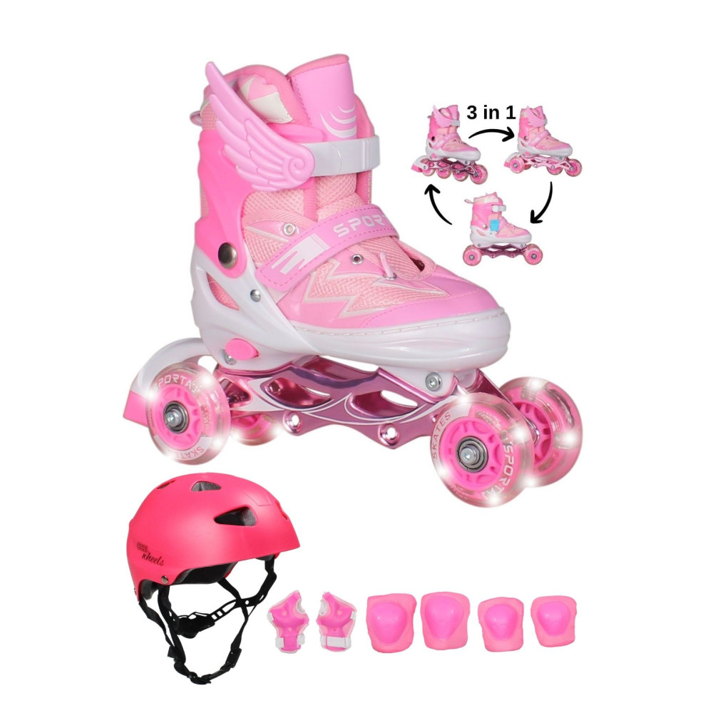 Toyaş Pembe Ayarlanabilir 2+2 Işıklı Metal Alıştırma Pateni Kask Dizlik Dirseklik Setli 34-37 Beden Paten Fiyatı