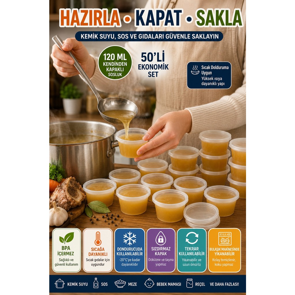 Toyfest 120 ml Kendinden Kapaklı Sosluk Saklama Kabı 50’li Set Sızdırmaz Şeffaf Pp Plastik Eşya Saklama / Düzenleme Fiyatı