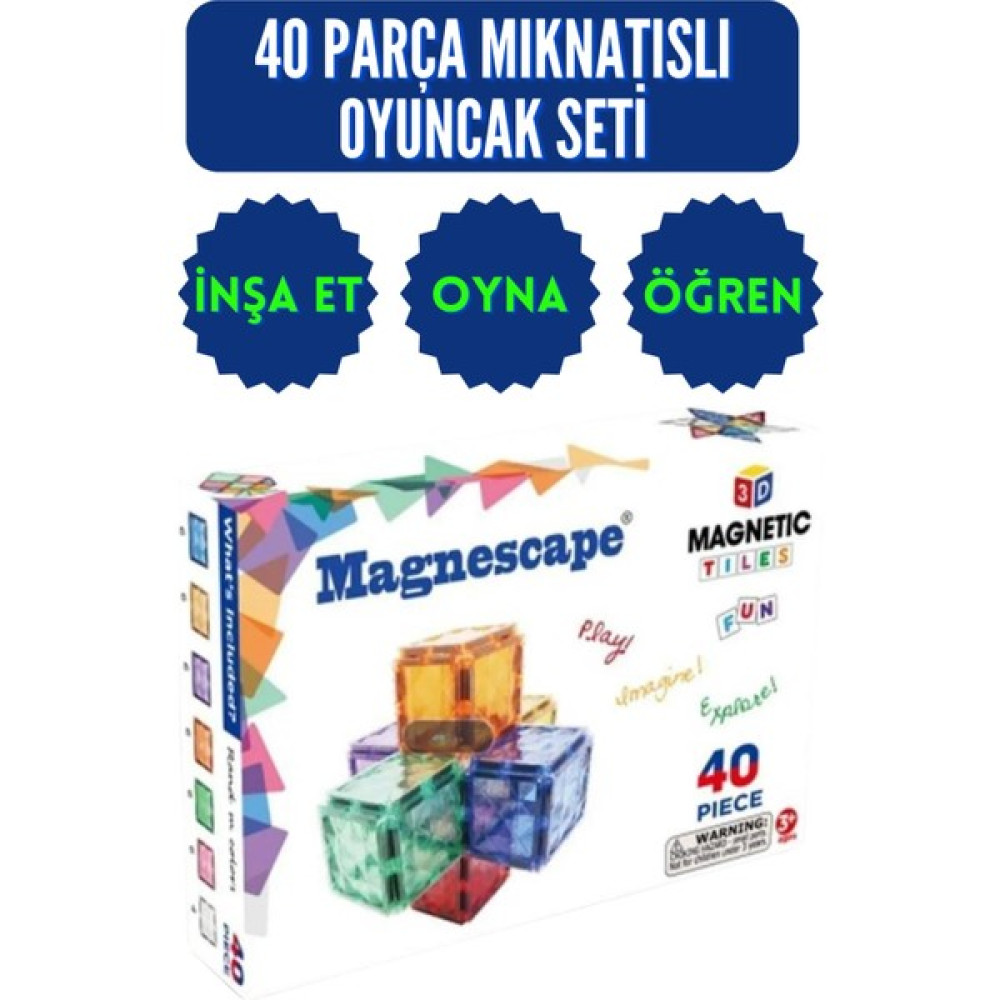 Toyika Magnespace Magnetic Tiles 3 Boyutlu Mıknatıslı Yapı Oyuncak Seti 40 Parça Eğitici Oyuncak Fiyatı