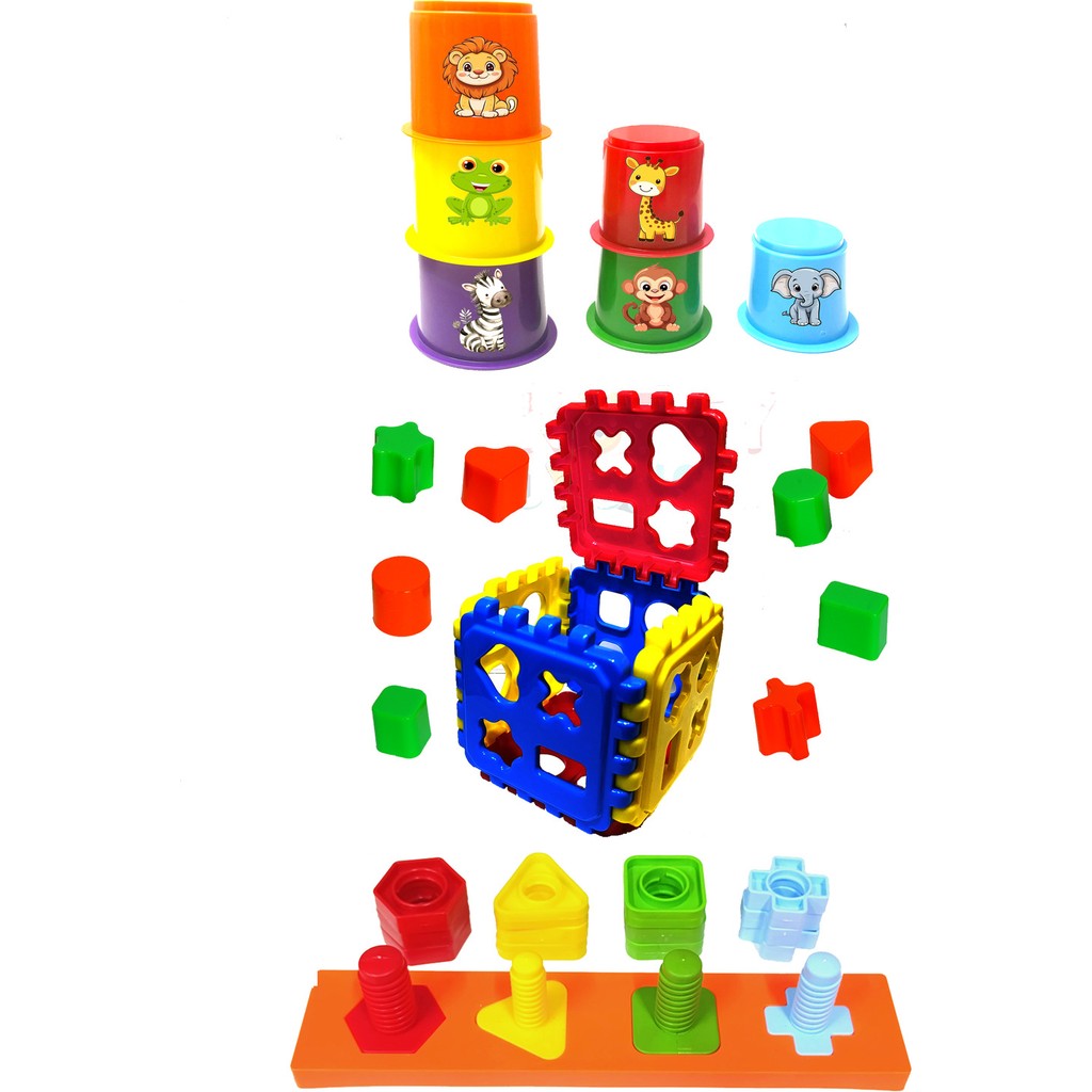 Toysnet Geometrik Şekiller + Sevimli Hayvanlar Bardak Kule Puzzle Bultak Küp Anne Bebek Oyuncak Fiyatı