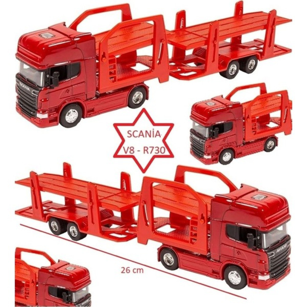 Toysturka Welly Scania V8 R730 1:64 Ölçek Metal Kafalı Iki Katlı Araç Taşıyıcı Tır - Kırmızı Oyun & Hobi Fiyatı