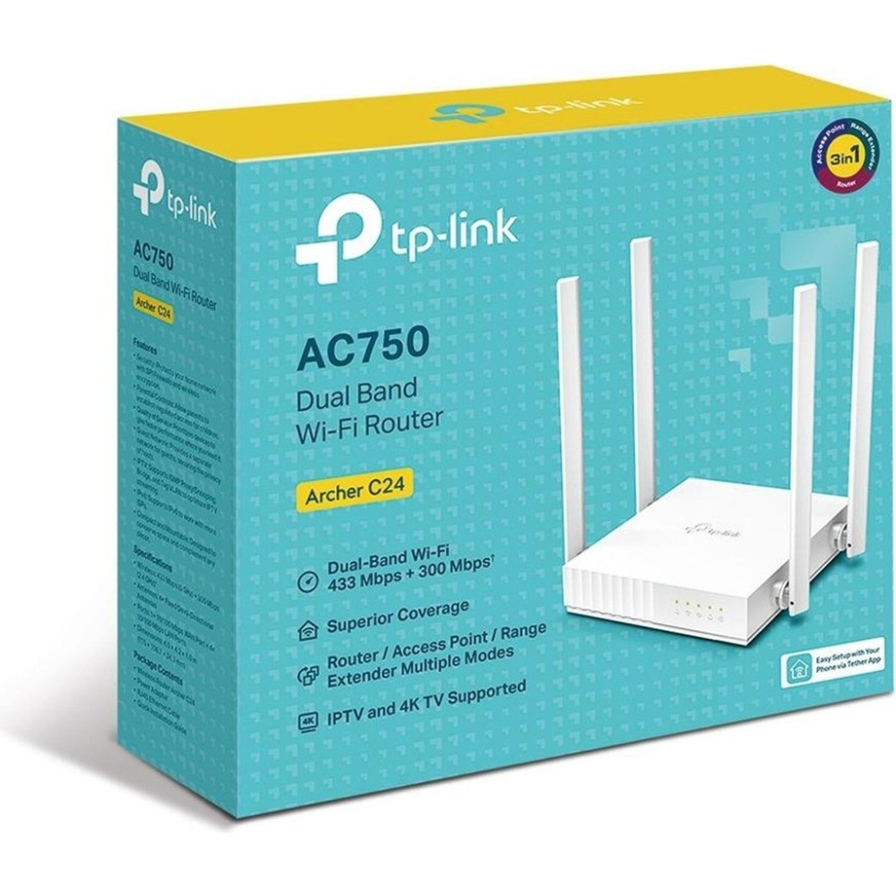 TP-Link Archer C24, AC750 Mbps, Ebeveyn Denetimleri, All-in-one( Router, Access Point, Range Extender) Modları, Dual-Band Wi-Fi 5 Router Router Fiyatı