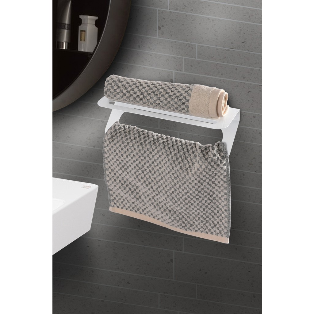 TR Turan Collection Metal Beyaz Modern Havluluk, Minimalist Banyo Rafı - 30 x 10 cm Havluluk Fiyatı