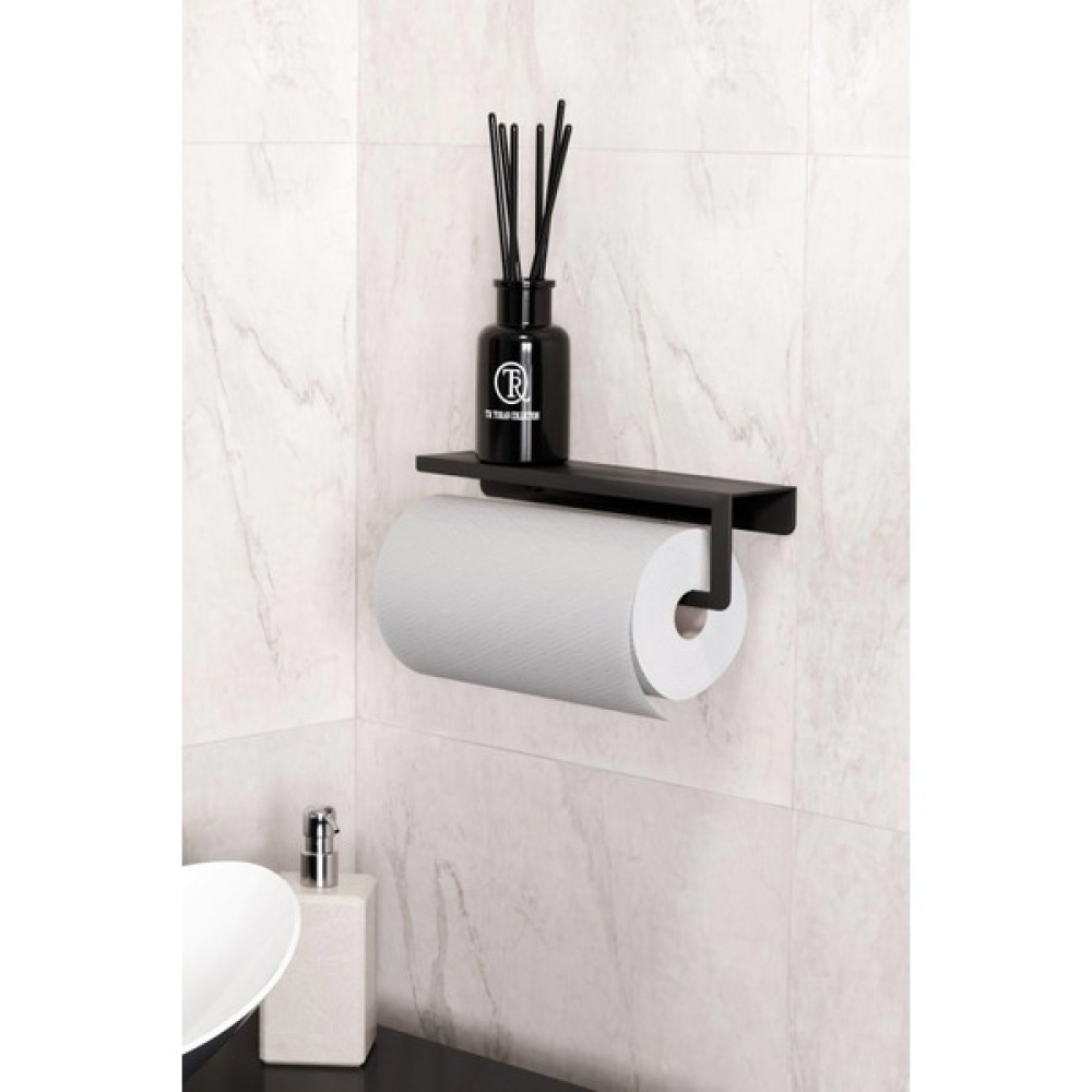 TR Turan Collection Metal Siyah Raflı Havlu Askısı, Havlu Tutacağı, Kağıt Havluluk - 27 x 6,5 cm Havluluk Fiyatı