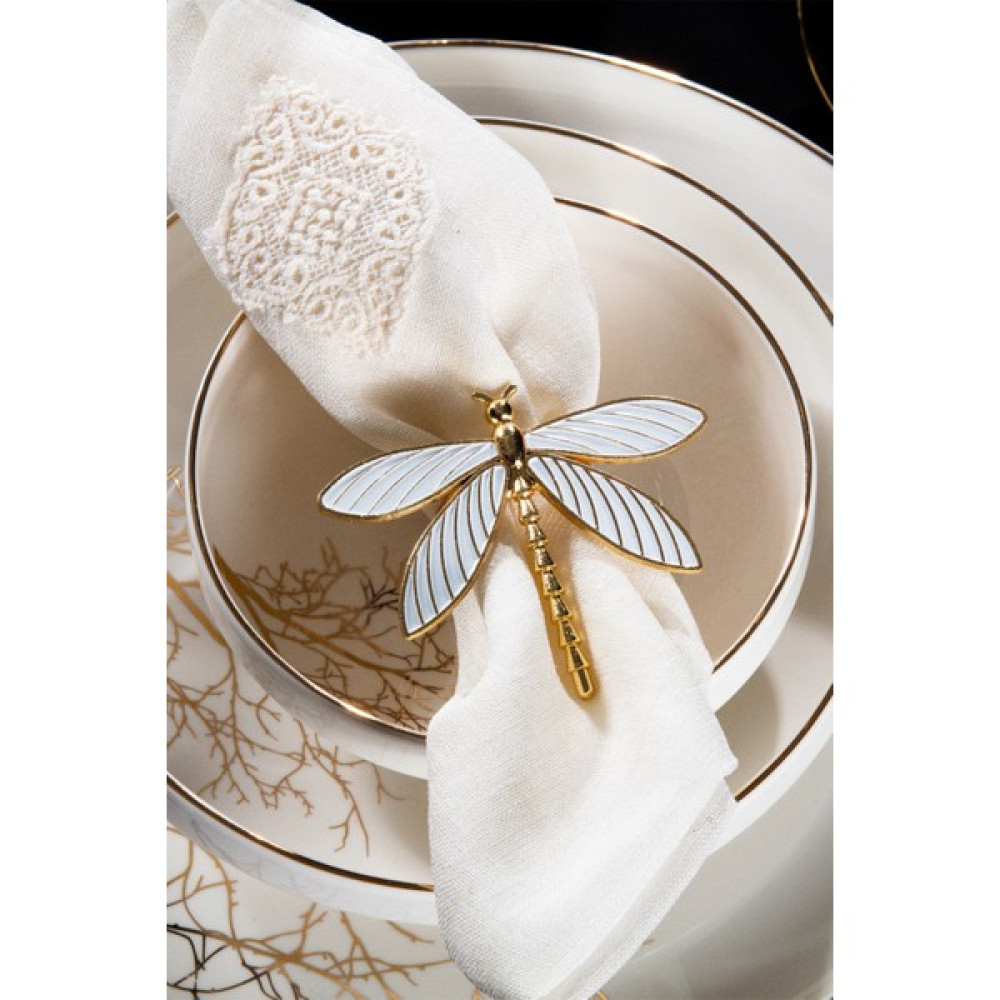 TR Turan Collection Yusufcuk 6'lı Gold Lüks Peçete Halkası,beyaz Mineli Peçete Yüzüğü - 3 x 3 cm - Beyaz - Gold Masa Örtüsü Fiyatı