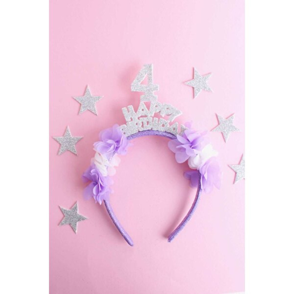 Tracc Happy Birthday Lila ve Beyaz Tül Çiçekli 4 Yaş Taç Toka, Taç & Saç Bandı Fiyatı