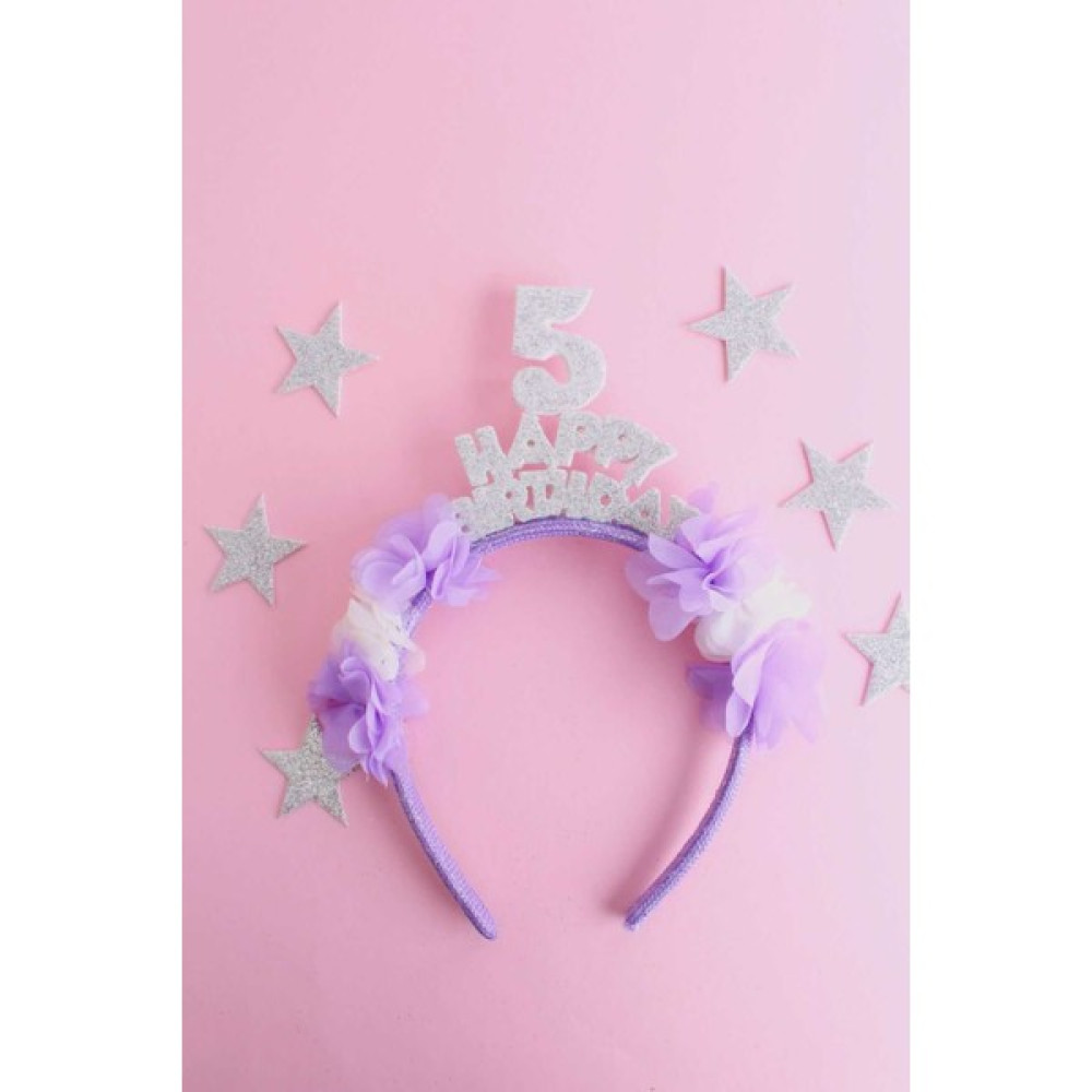 Tracc Happy Birthday Lila ve Beyaz Tül Çiçekli 5 Yaş Taç Toka, Taç & Saç Bandı Fiyatı