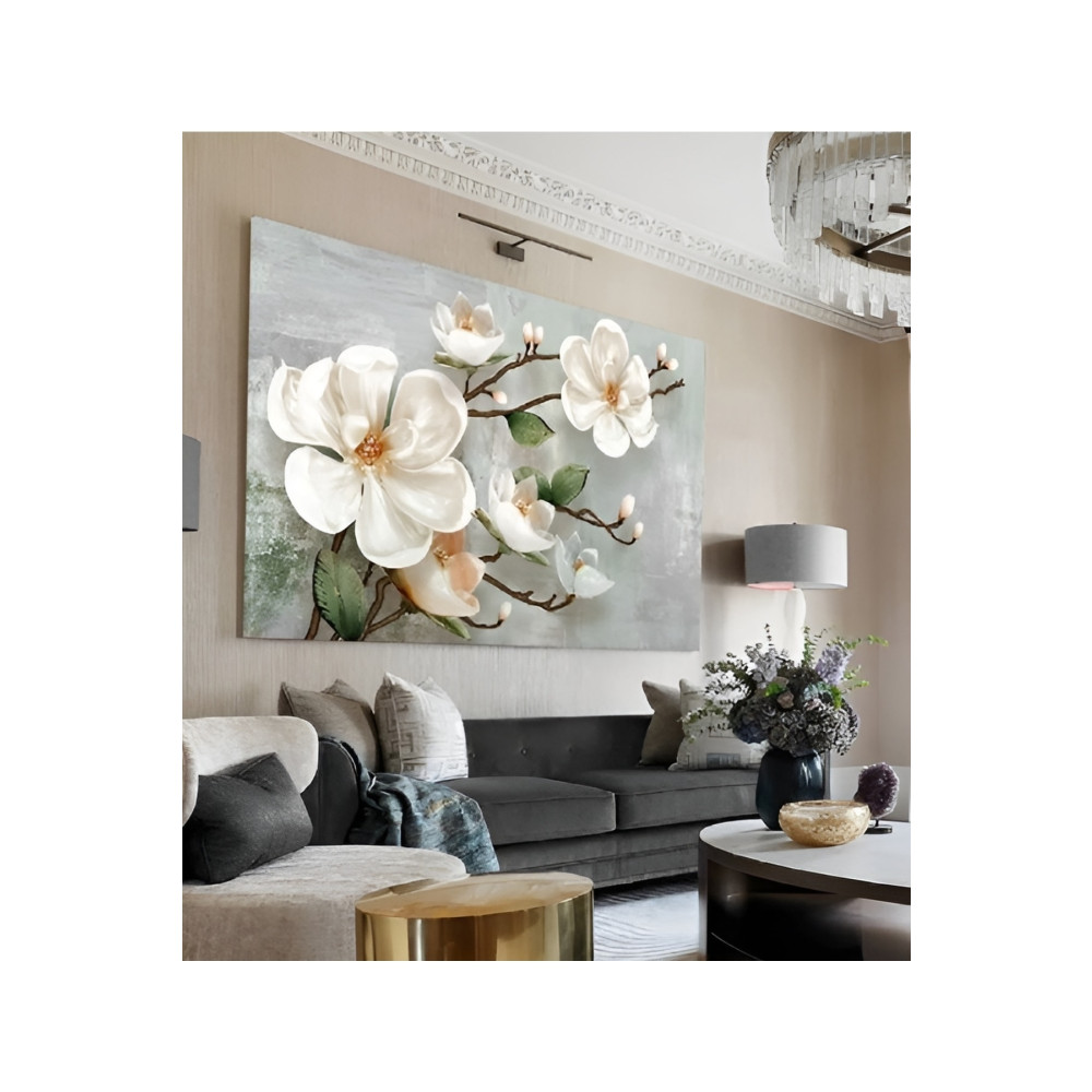 TRADE AYS Yağlı Boya Efetkli Yosun Yeşili-gri Tabanlı Büyük Çiçek Kanvas Duvar Tablo 50 x 100 Beden Tablo & Poster Fiyatı