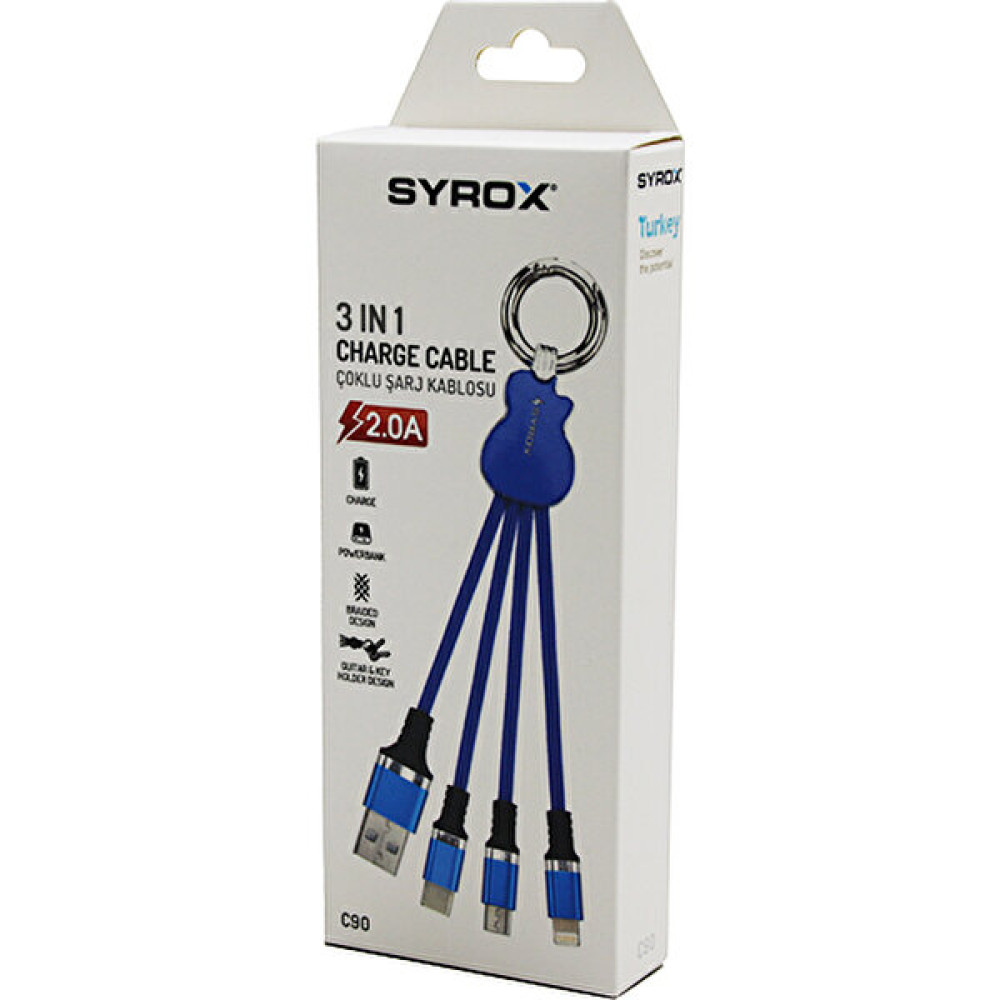 Trade Jam 3in1 Çoklu Iphone - Typc-E - Mıcro USB Örgülü Şarj Kablosu 2.0A C90 (4396) Cep Telefonu Şarj Cihazı Fiyatı