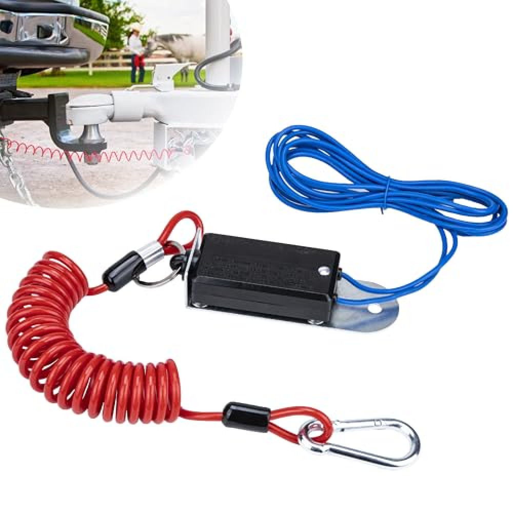 Trailer Breakaway Switch, 4 FT Coiled Cable Electric Brake Controller, Trailer Breakaway Kit with Pull Pin Steel Spring Towing Wire, Enclosed Trailer Accessories for RV Travel Trailers Towing
