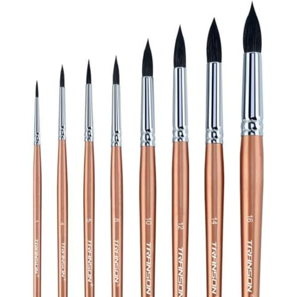 Transon 8pcs Round Watercolor Paint Brush Set Goat Hair for Watercolors,Acrylics,Inks,Gouache,Oil and Tempera