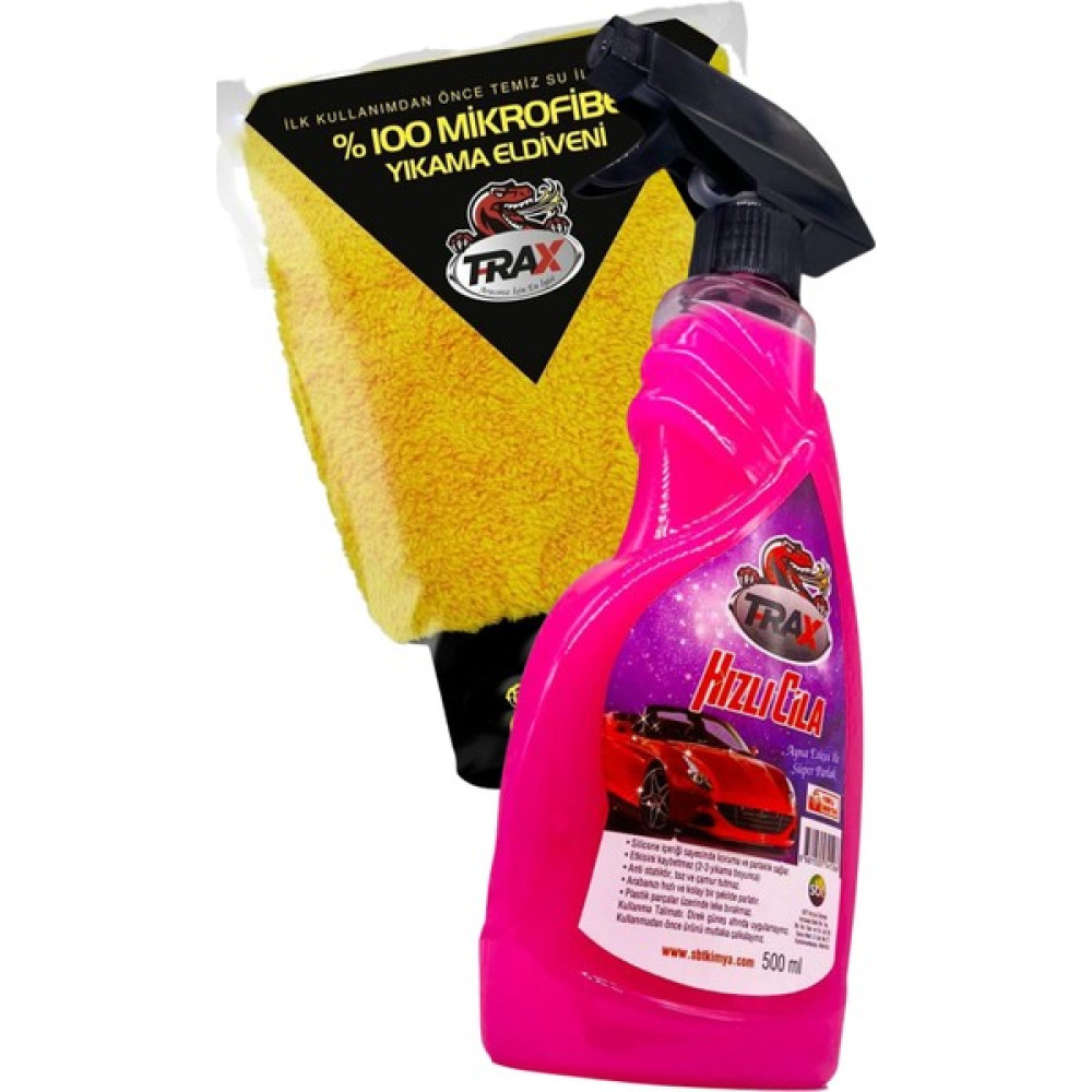 Trax %100 Mikrofiber Kaliteli Yıkama Eldiveni ve Araba Oto Cilası Parlaklığı Hızlı Cila Sprey 500 ml Oto Bakım & Temizlik Ürünleri Fiyatı
