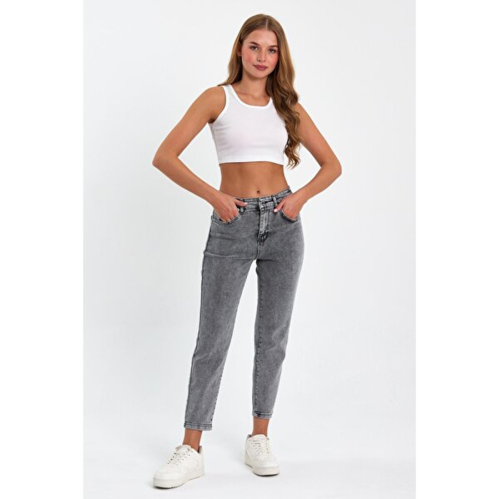 Tref Jns Gri Mom Jeans Likralı Kot Pantolon Tref-Gri-Mom-Jeans-12 Bayan Jeans / Kot Pantolon Fiyatı