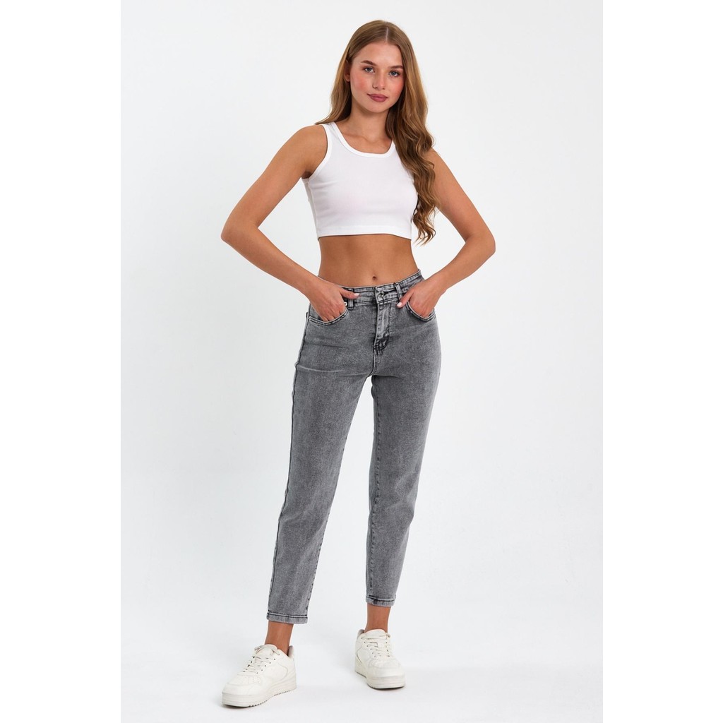 Tref Jns Gri Mom Jeans Likralı Kot Pantolon Tref-Gri-Mom-Jeans-12 Giyim & İç Giyim Fiyatı